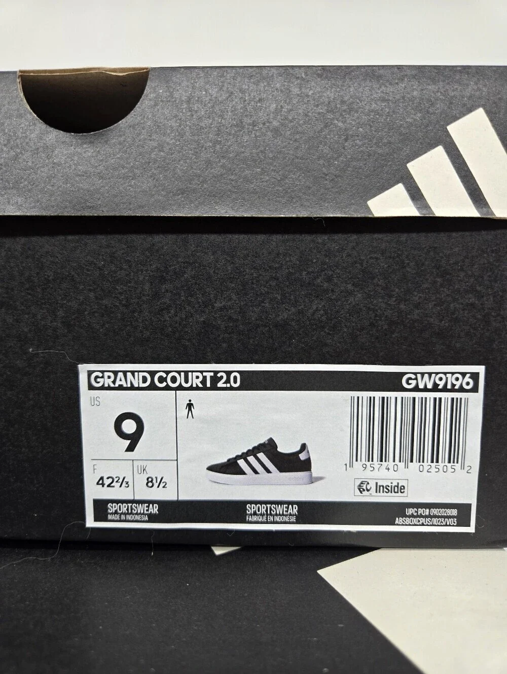 Adidas Men's Grand Court 2.0 GW9196 Black White Shoes Size 9 New